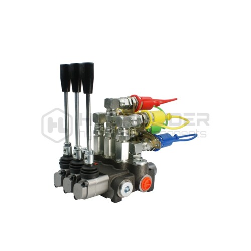 Hydraulický rozdeľovač 3 sekcie 40L/min so sadou rýchlosuviek na euro zástrčky