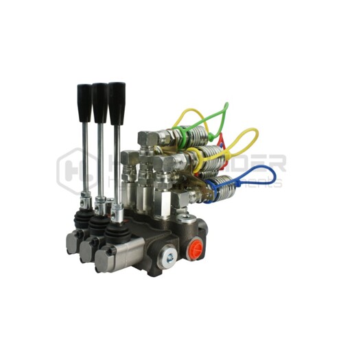 Hydraulický rozdeľovač 3 sekcie 40L/min so sadou rýchlosuviek na euro zásuvky