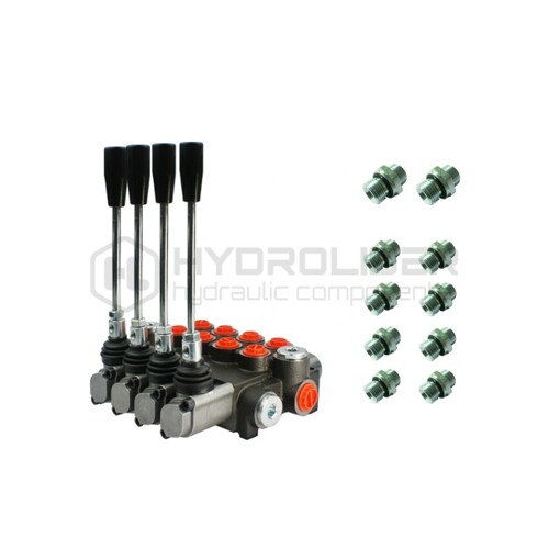 Hydraulický rozdeľovač 4 sekciový 40L/min + sada pripojení