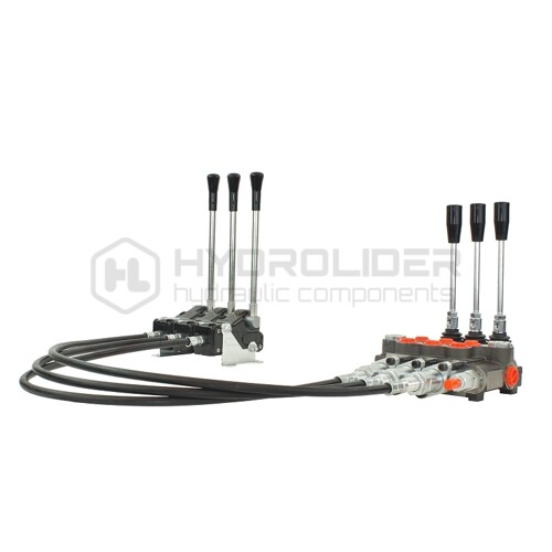 Hydraulický rozdeľovač 3 sekciový 40L s pákou a lankom 2m