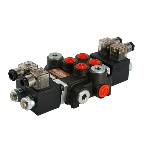 Hydraulický rozdeľovač 2 sekciový 80L/min elektricky ovládaný 12V Badestnost: 02Z80 AA ES3 12VDC G