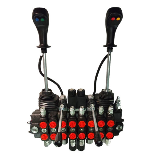 Hydraulický rozdeľovač 8-sekciový, 2 elektrické sekcie 12V, 90l, 2  joysticky