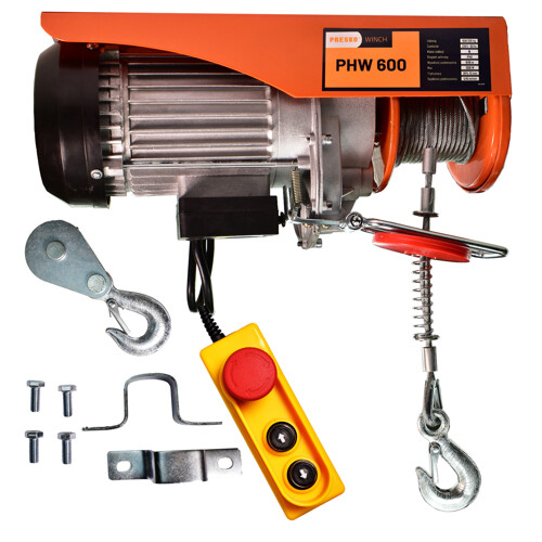 Elektrický navijak 600 kg oceľové lano 18m 230V