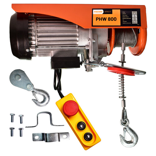 Elektrický navijak 800kg oceľové lano 18m 230V